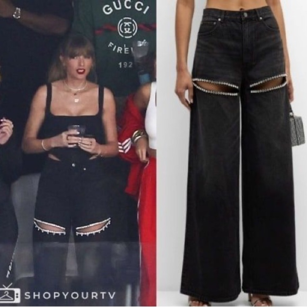 NWOT Area Crystal Embellished Cutout Wide Leg Jeans in Black Size 6